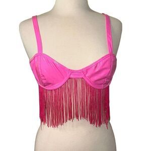 Hot pink Festive Moment Faux Leather bra Top sz M/L by fashion nova sexy little
